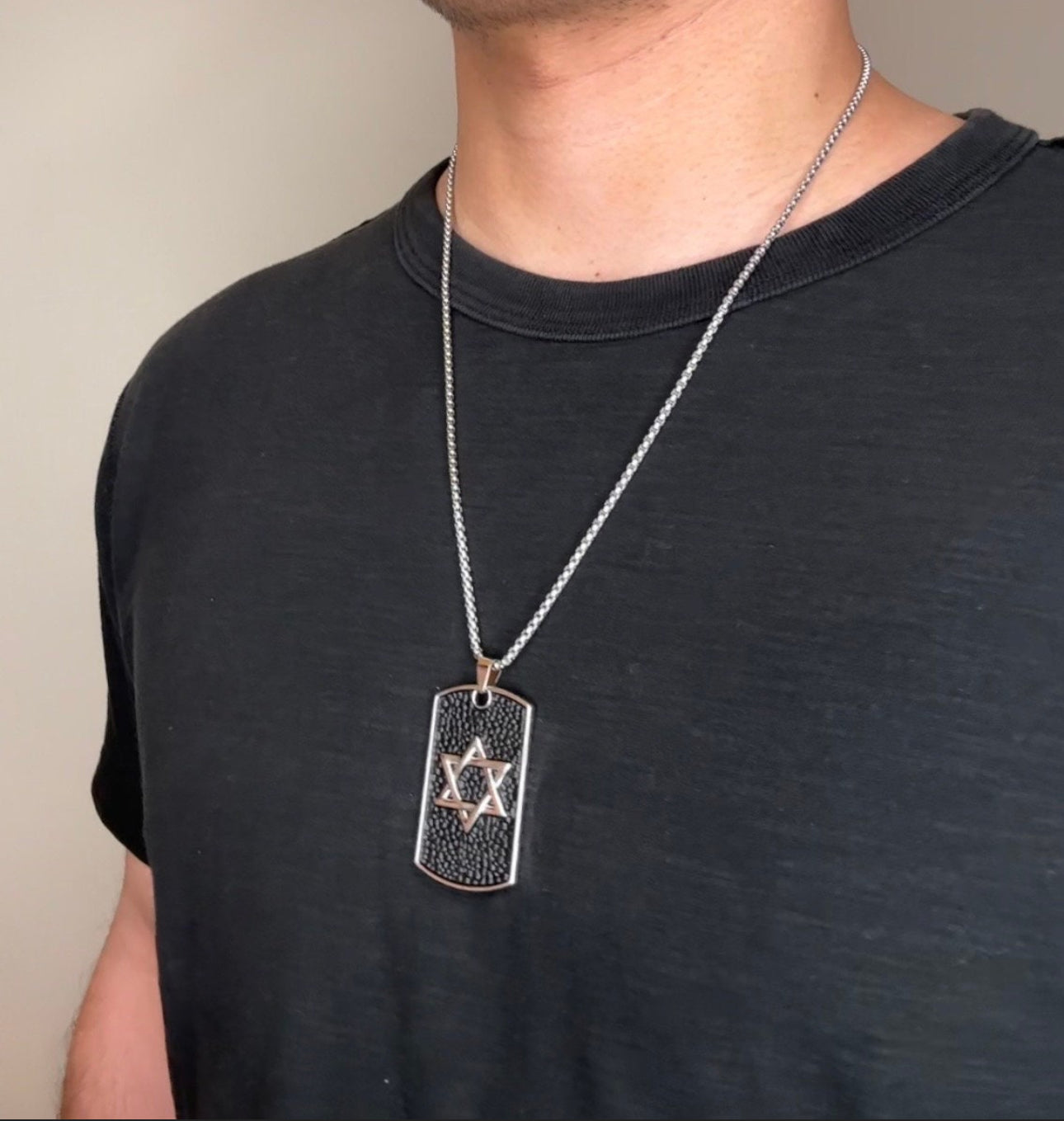 Military Tag Necklace - Star of David Magen David Men’s Jewish Silver and Black