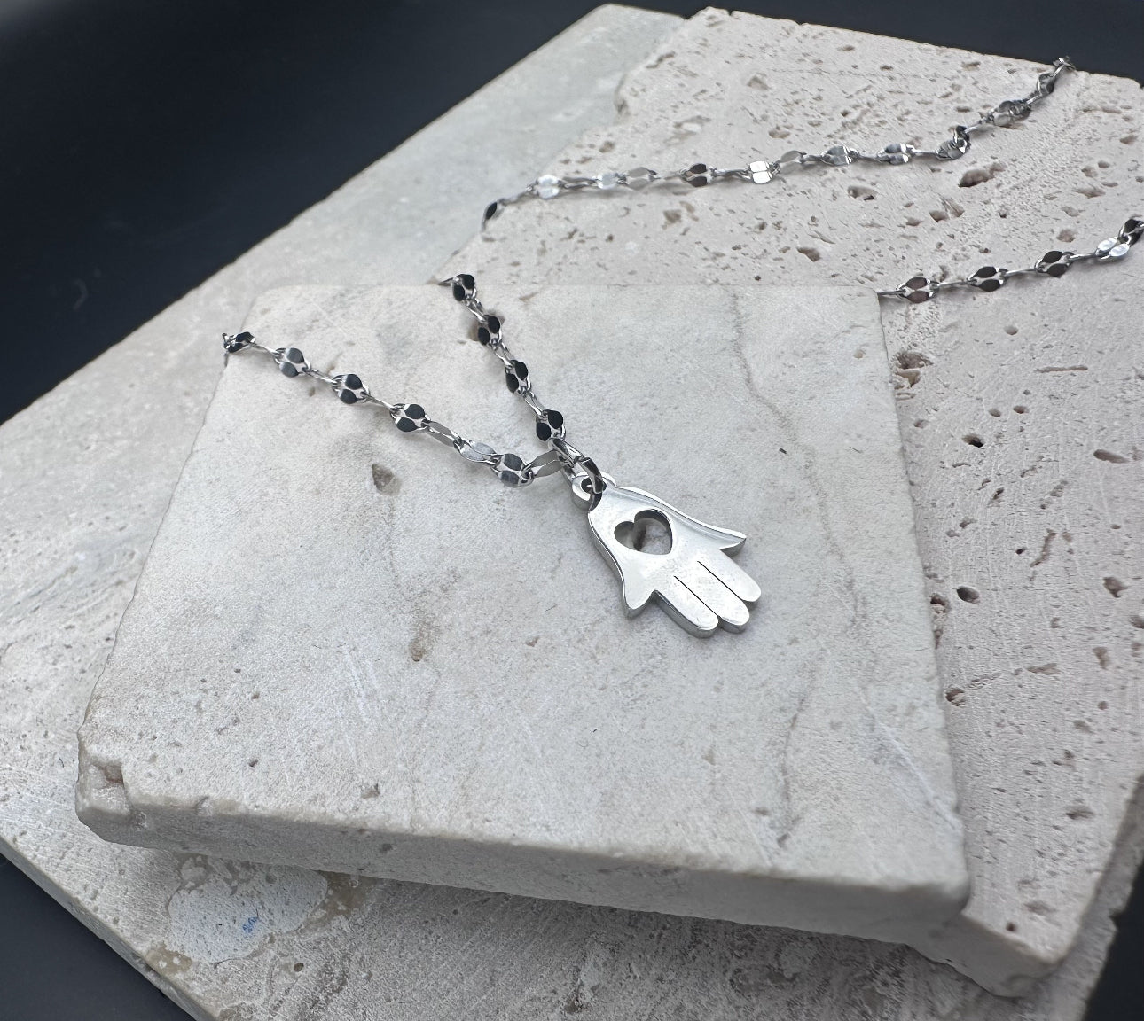 Silver Hamsa with Heart Necklace