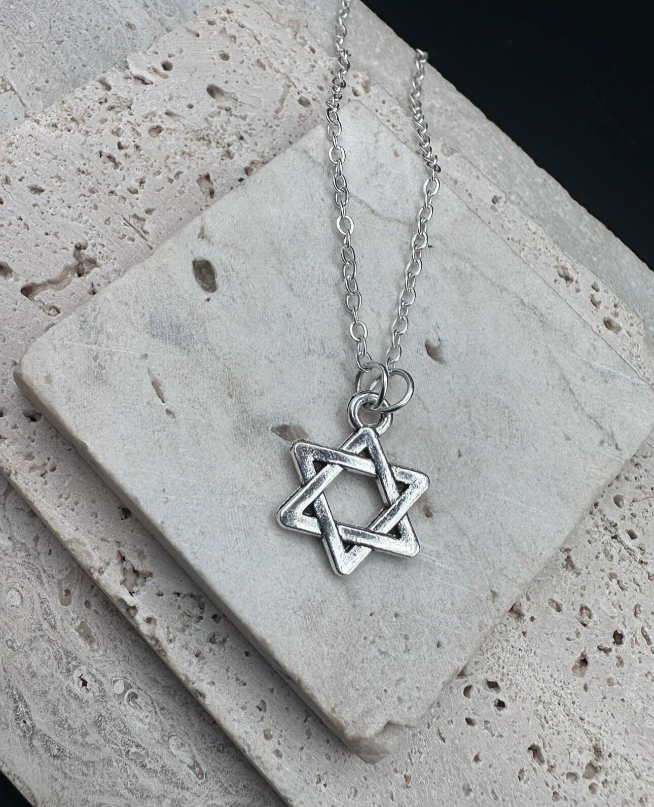 Silver Magen David Star of David Choker Necklace