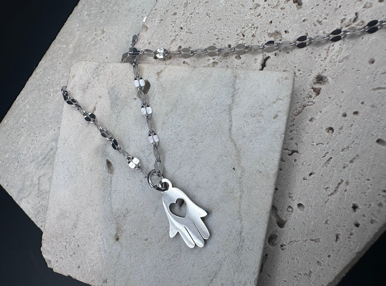 Silver Hamsa with Heart Necklace