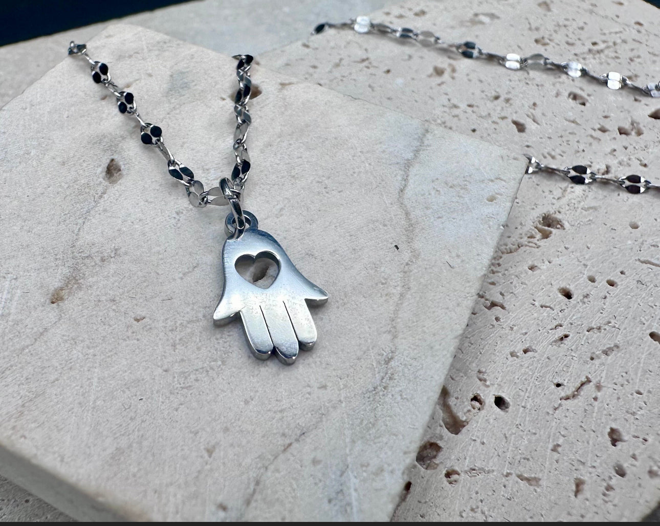 Silver Hamsa with Heart Necklace