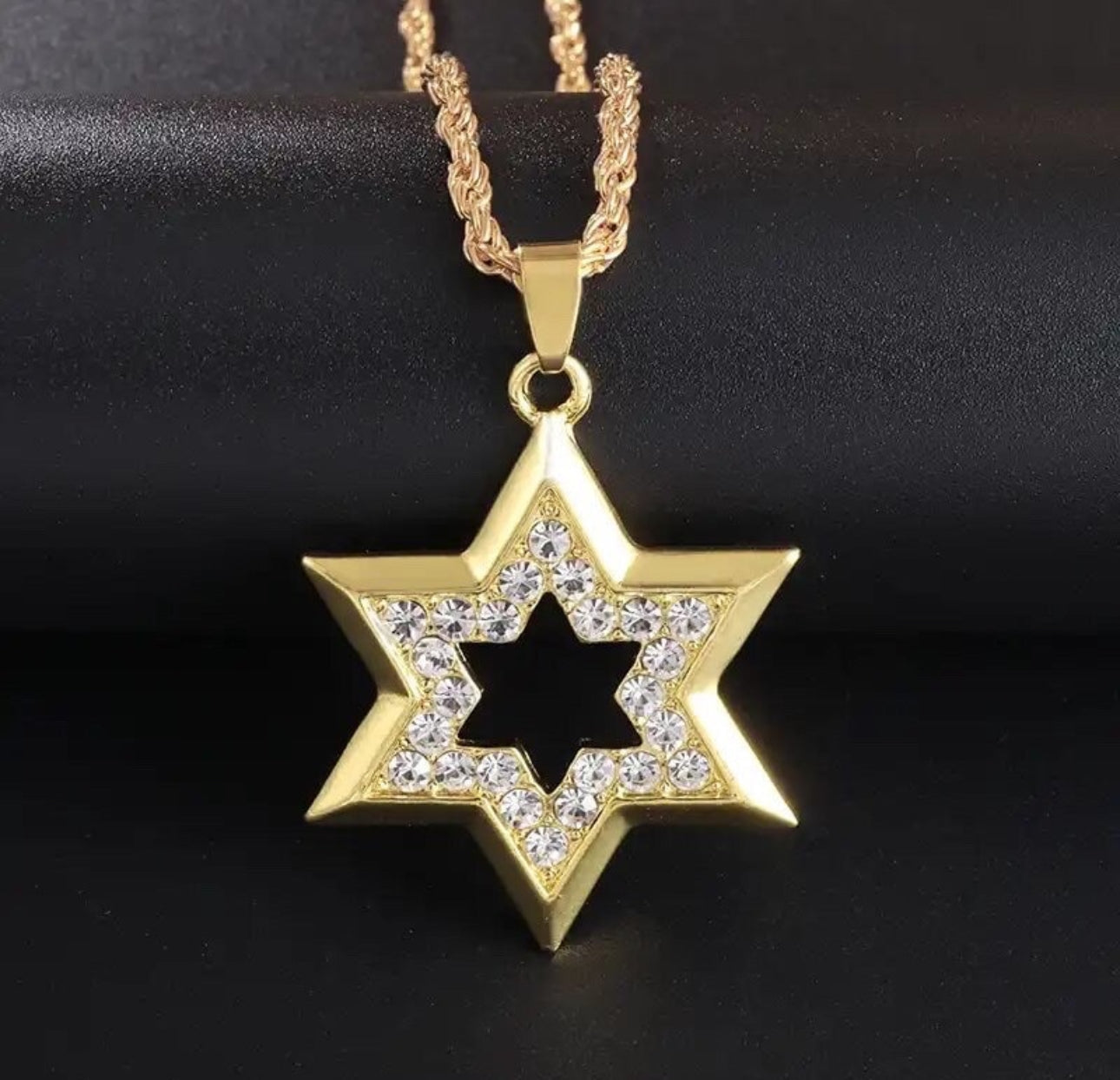 Jewish Star of David crystals Magen David Necklace for Men and Women Gold