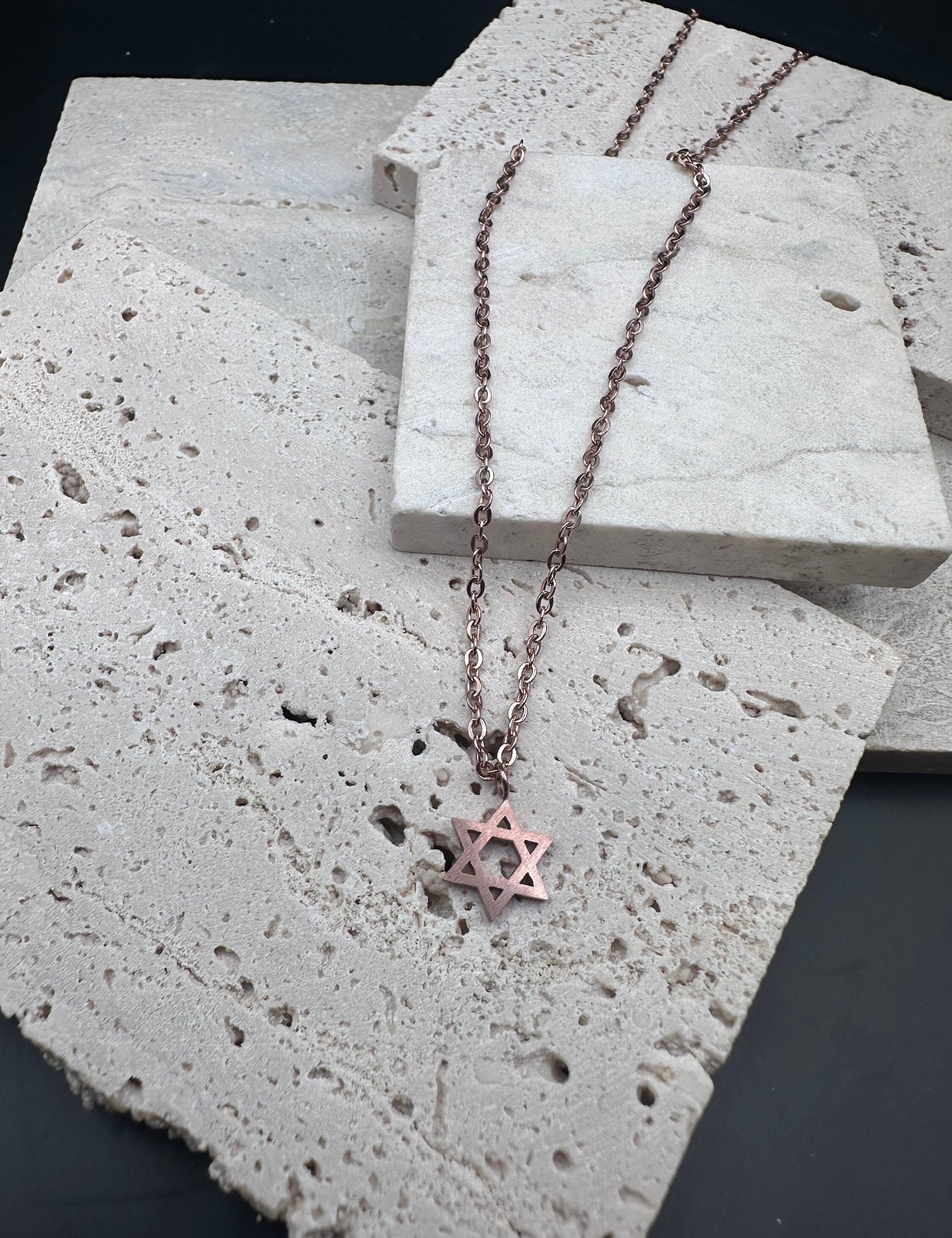 Retro Jewish Jewelry Star of David Pendant Necklace for Women Chain Stainless Steel Israel Emblem ROSE GOLD