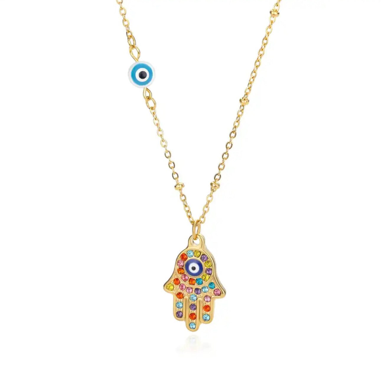 Zircon Evil Eye Pendant Necklace For Women Stainless Steel Gold