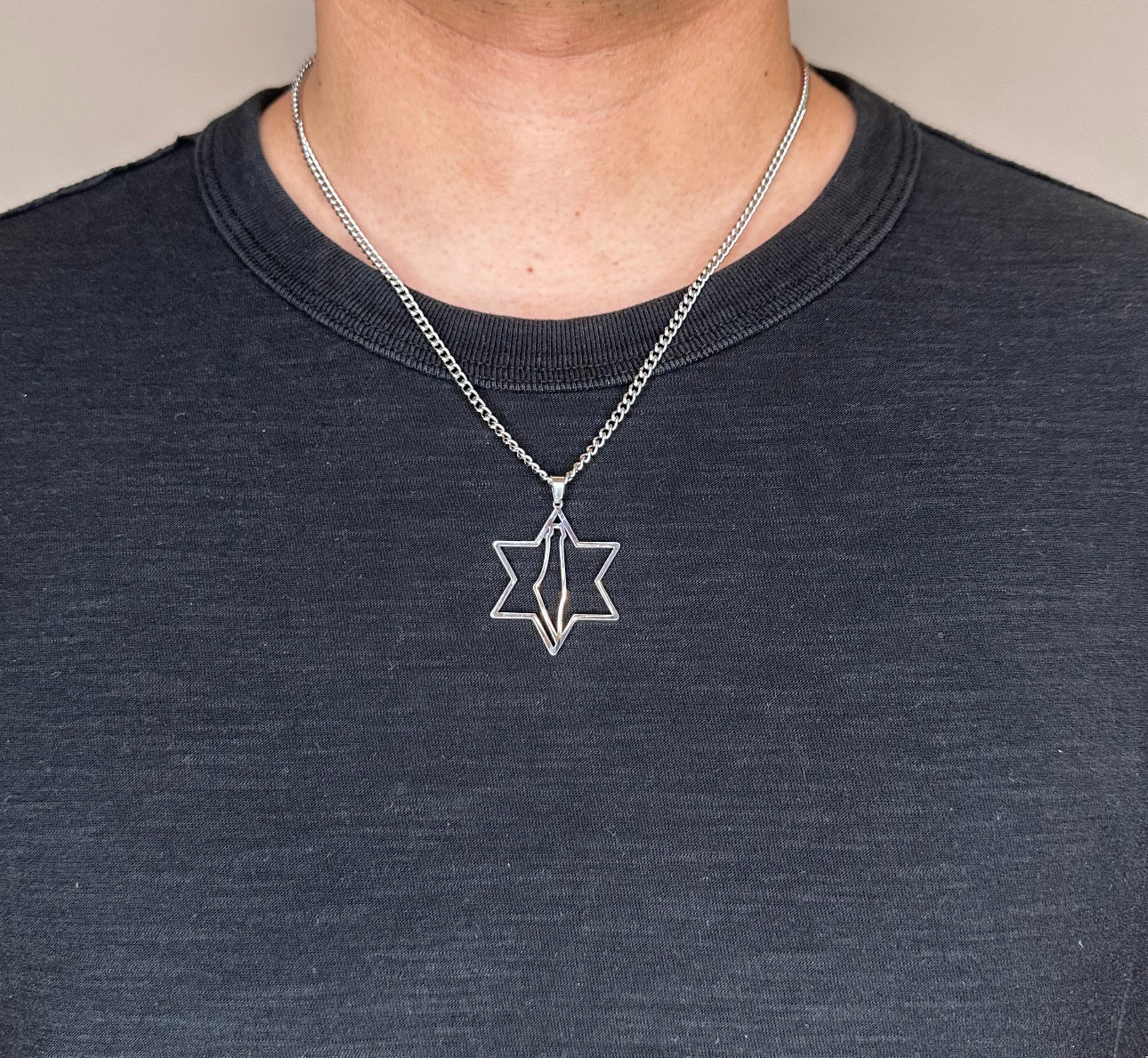 Men and Women Magen David Star of David , Map of Israel Necklace Unisex - Silver