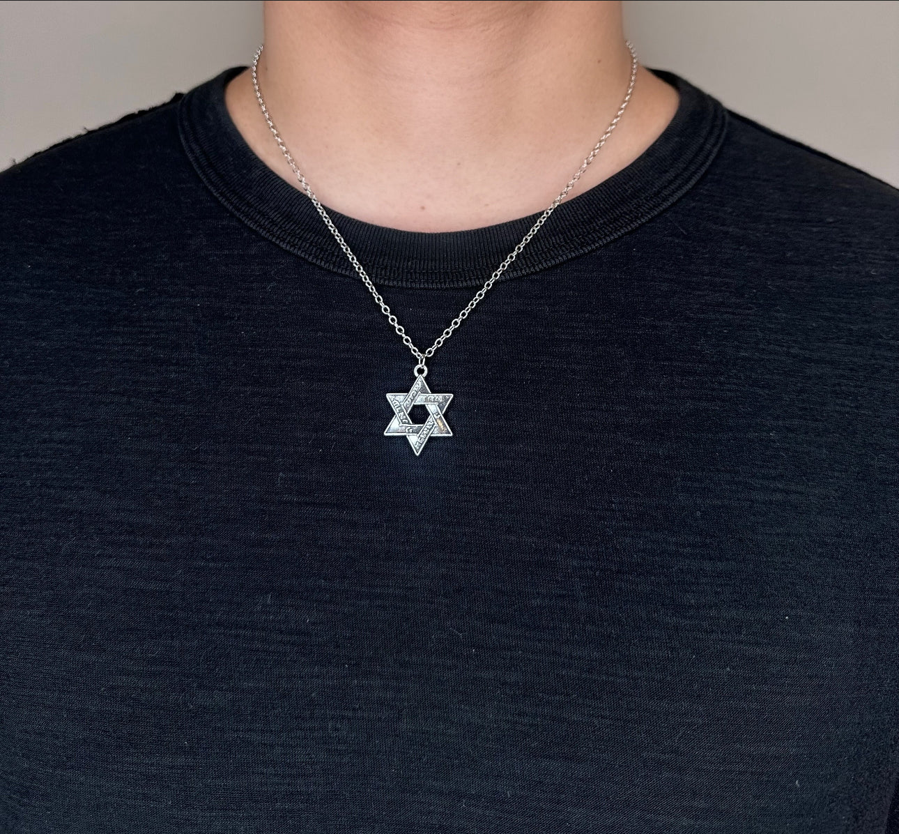 Men and Women Magen David Star of David , Shema Israel Necklace Unisex - Silver