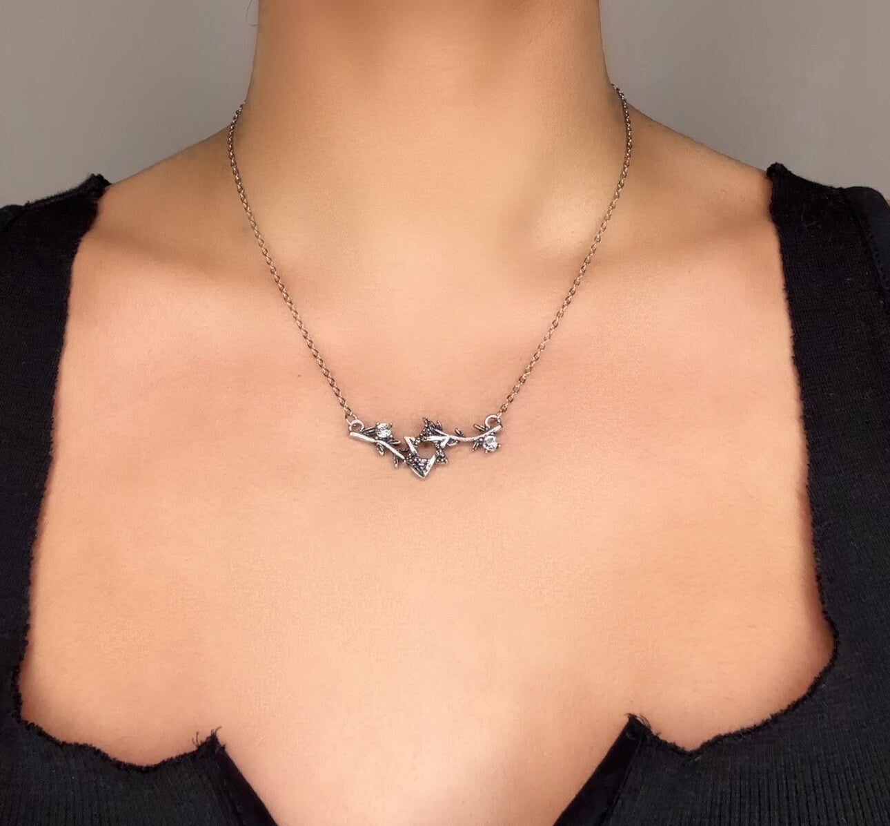 Silver Magen David Star of David with Branches and Diamonds - Women’s Necklace