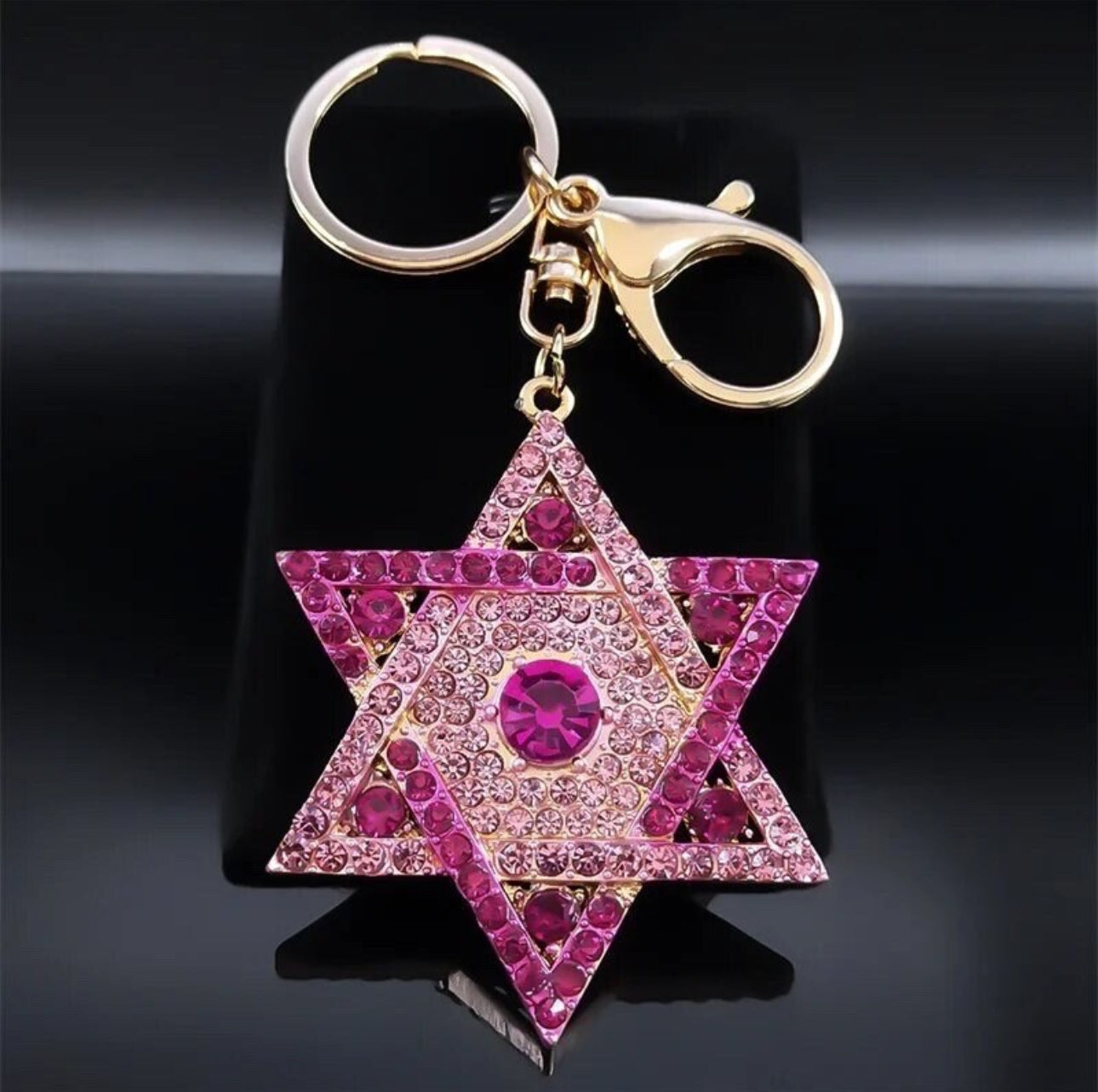 Pink Rhinestone Magen David Keychain Star of David