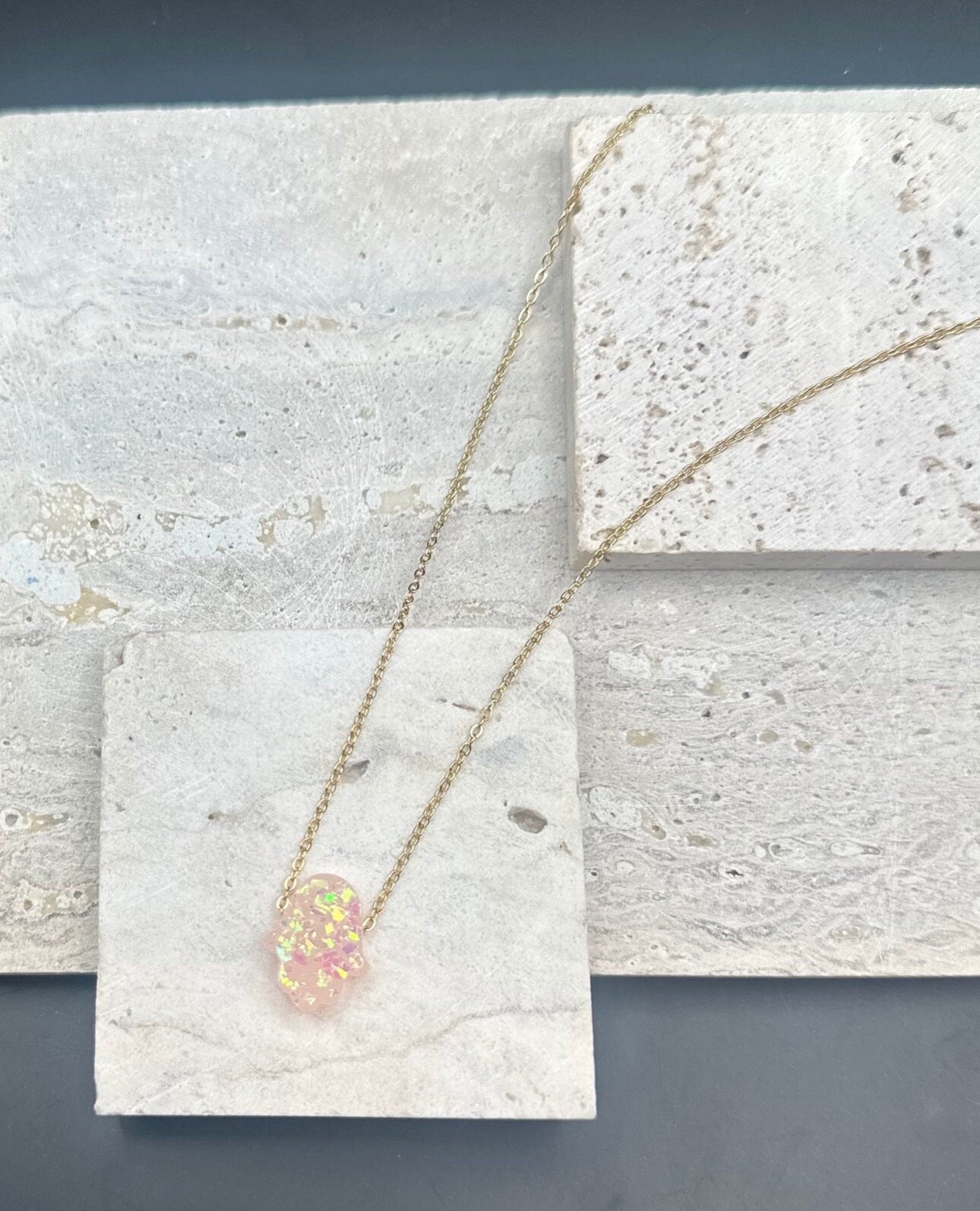 Pink Hamsa Necklace Gold