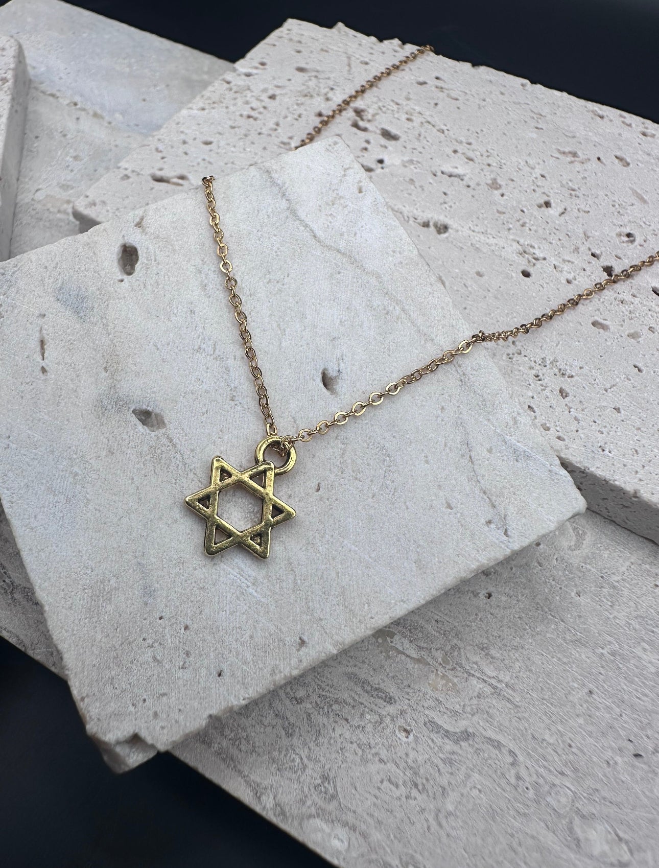 Gold Magen David Star of David Charm Necklace / Choker , length adjustable chain