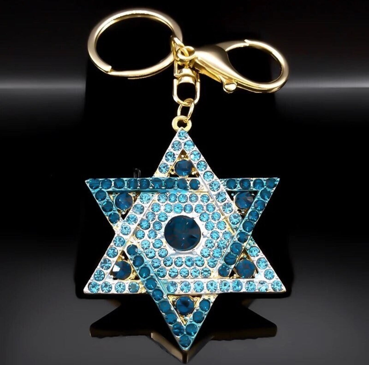 Blue Rhinestone Magen David Keychain Star of David