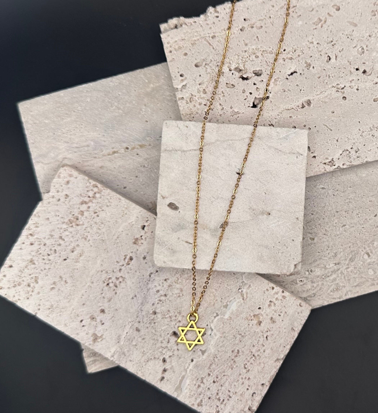 Gold Magen David Star of David Charm Necklace / Choker , length adjustable chain