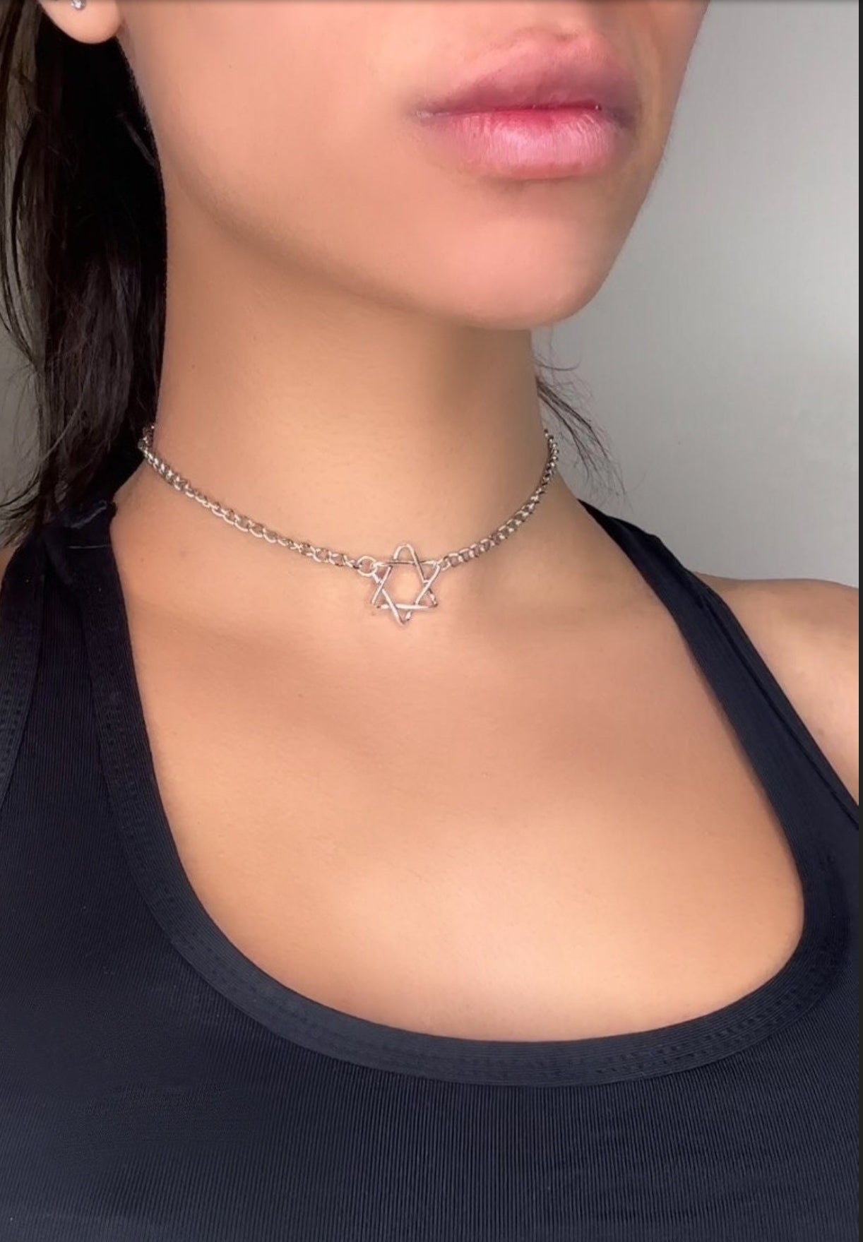 Silver Magen David Star of David Choker Necklace