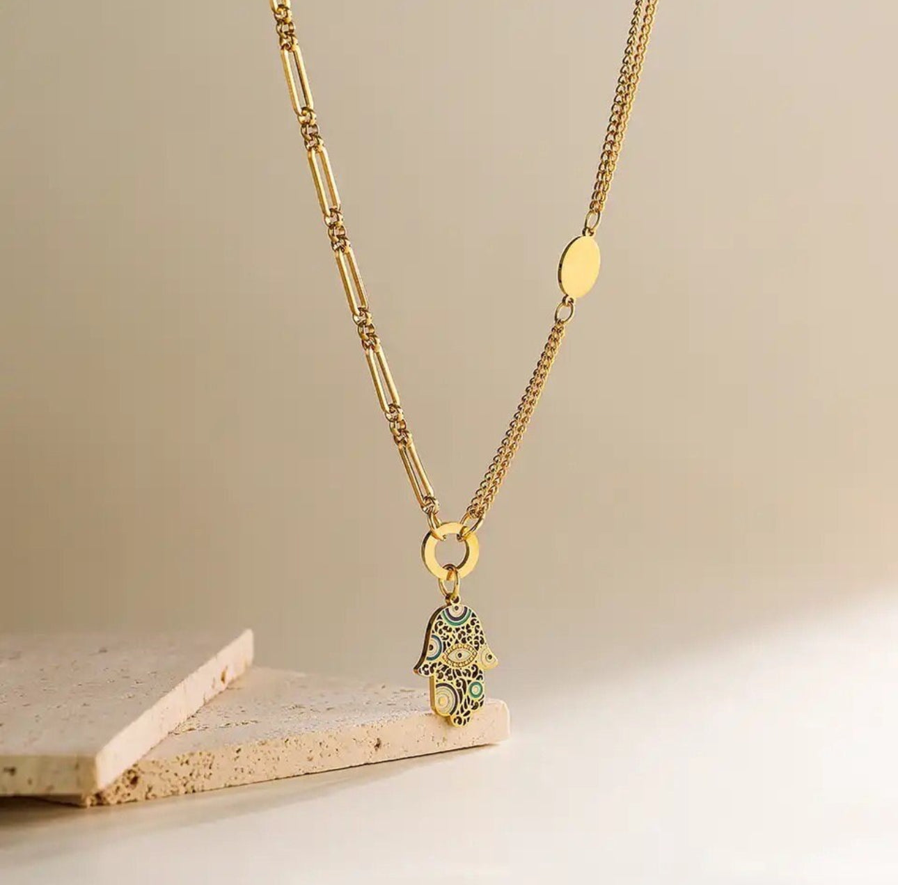 Hamsa Necklace Gold Stainless Steel