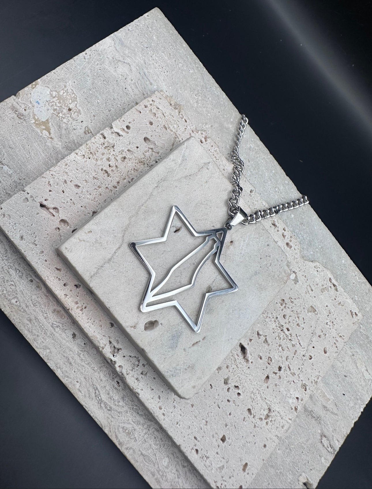 Men and Women Magen David Star of David , Map of Israel Necklace Unisex - Silver