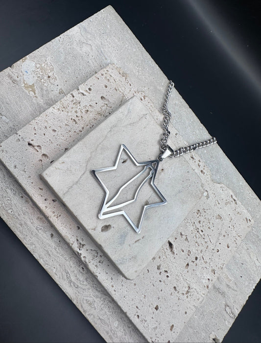 Men and Women Magen David Star of David , Map of Israel Necklace Unisex - Silver