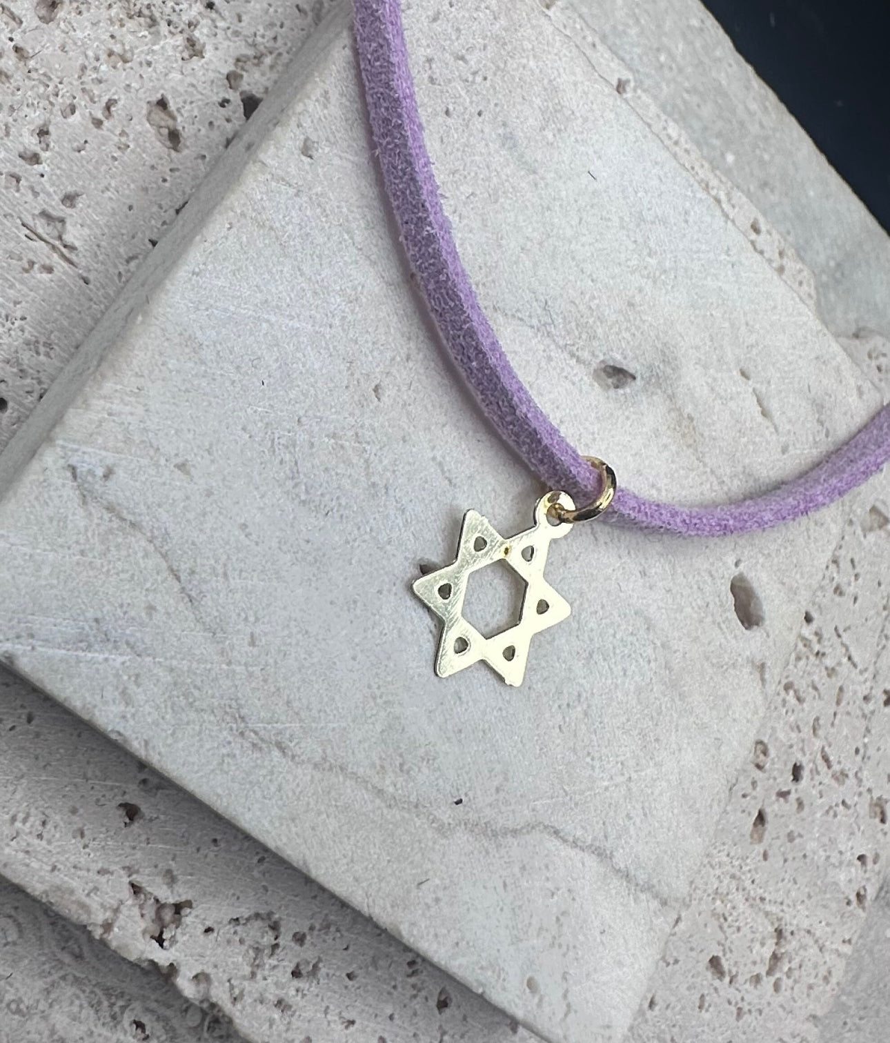 Gold Magen David Star of David Kids Necklace / Choker , purple KIDS SIZE