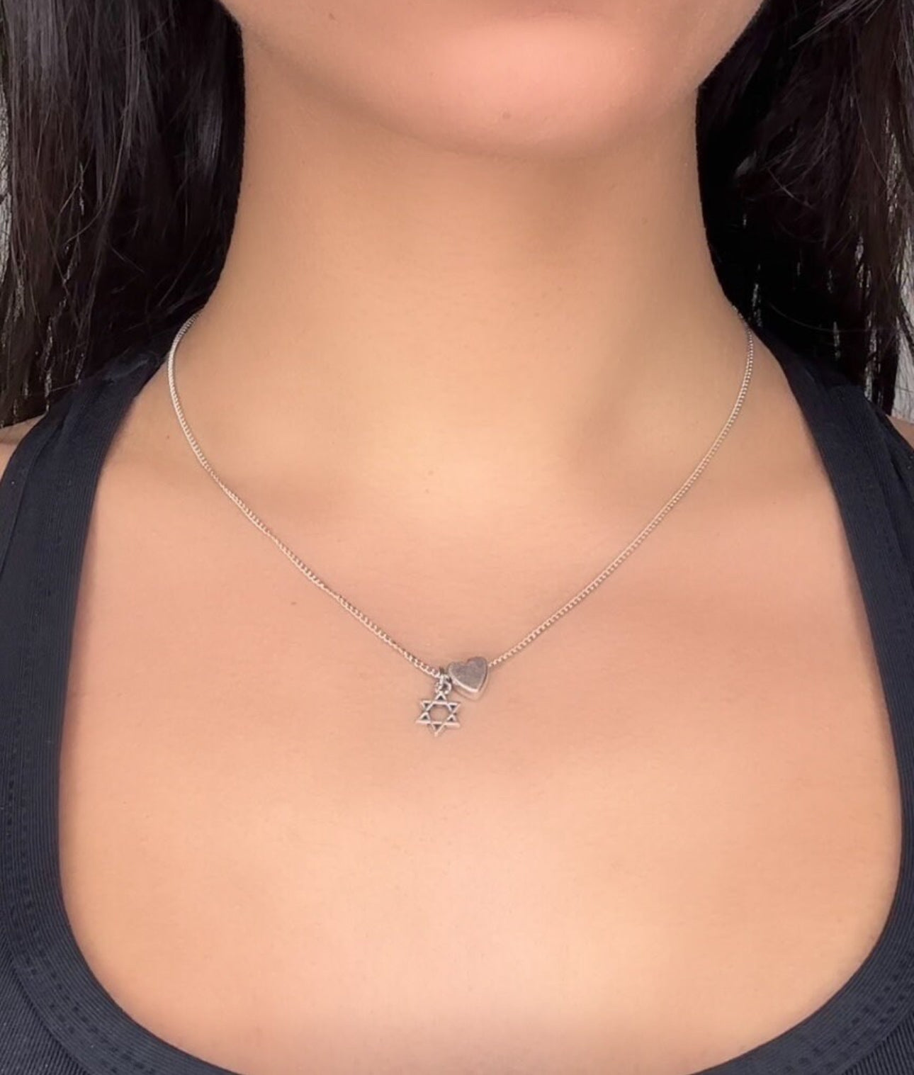 Silver Magen David Star of David and Heart Pendant Necklace