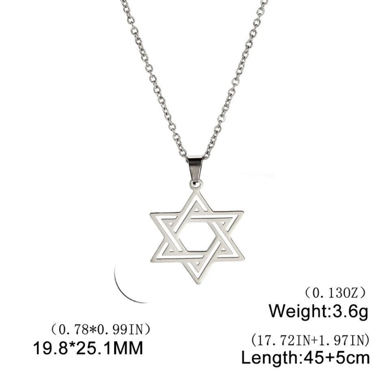 Stainless Steel Necklace Star of David for Men and Women Gold or Silver