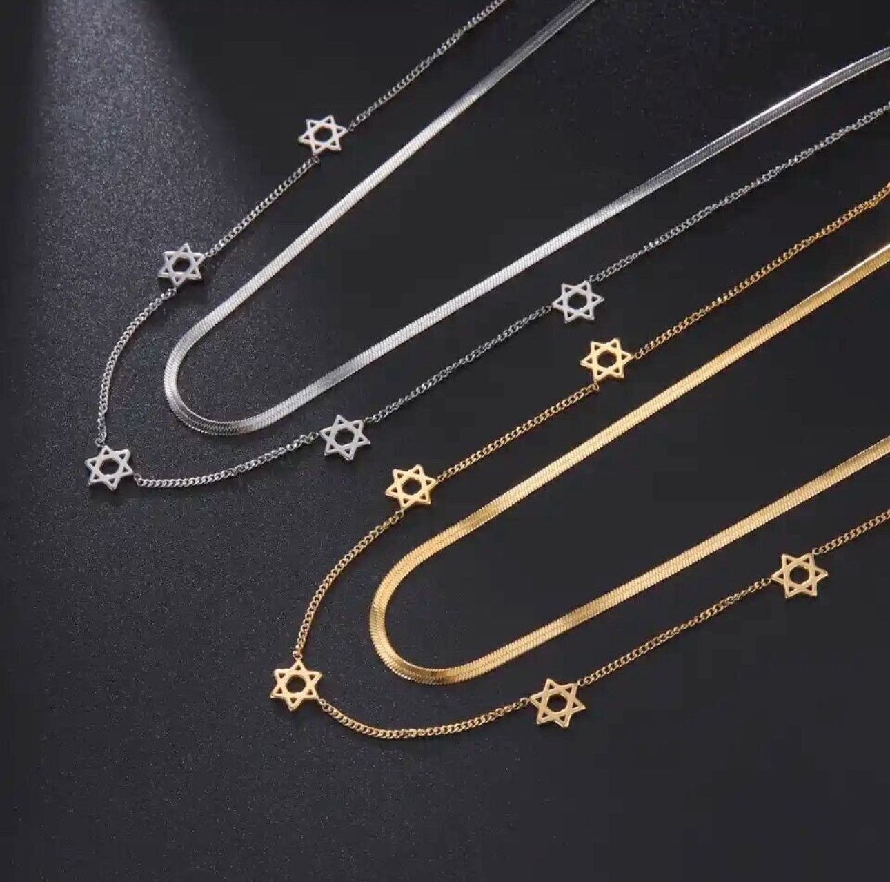 Double Layer Star of David Necklace Gold Stainless Steel