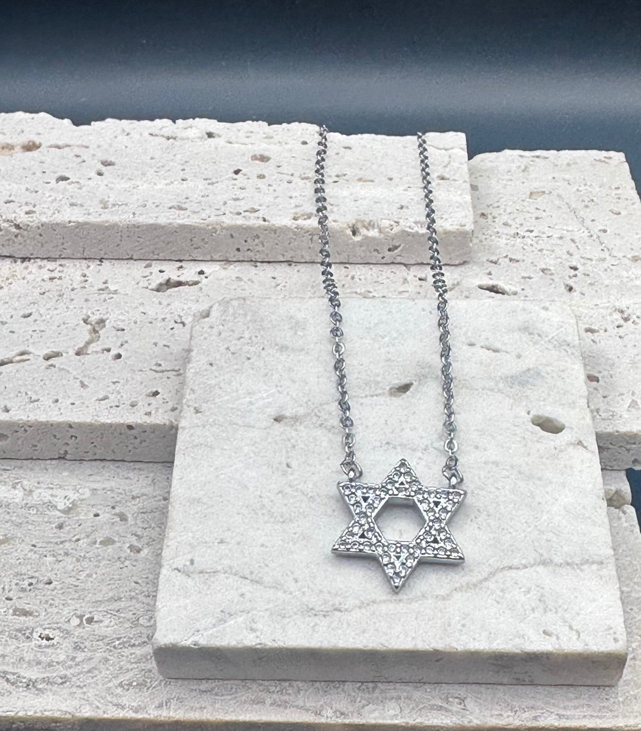 Jewish Star of David Crystal Silver Necklace