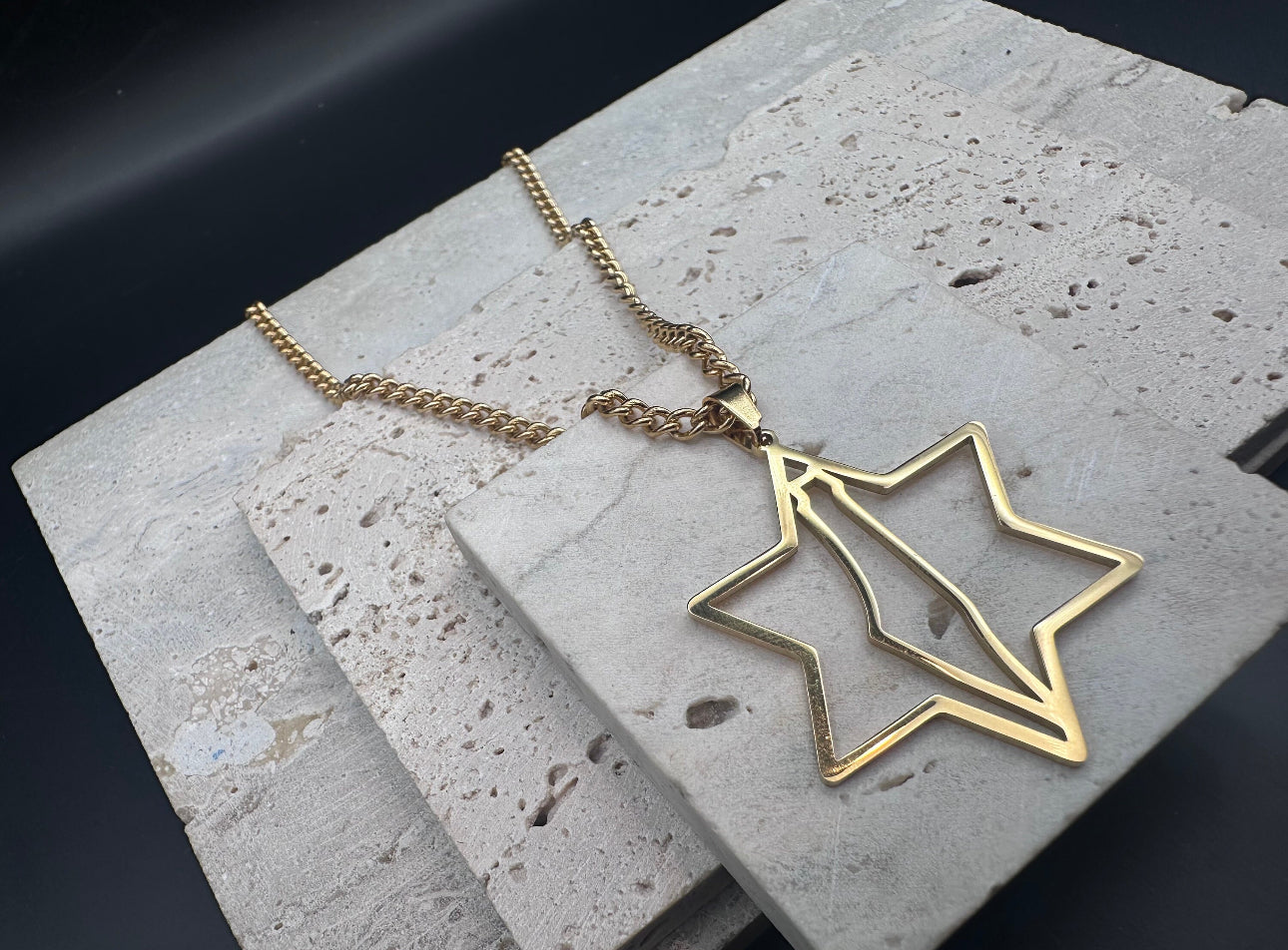 Men and Women Magen David Star of David , Map of Israel Necklace Unisex - Gold