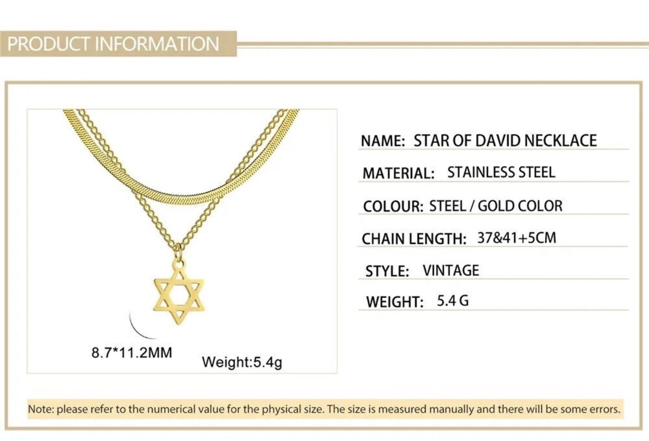 Double Layer Star of David Necklace Gold Stainless Steel