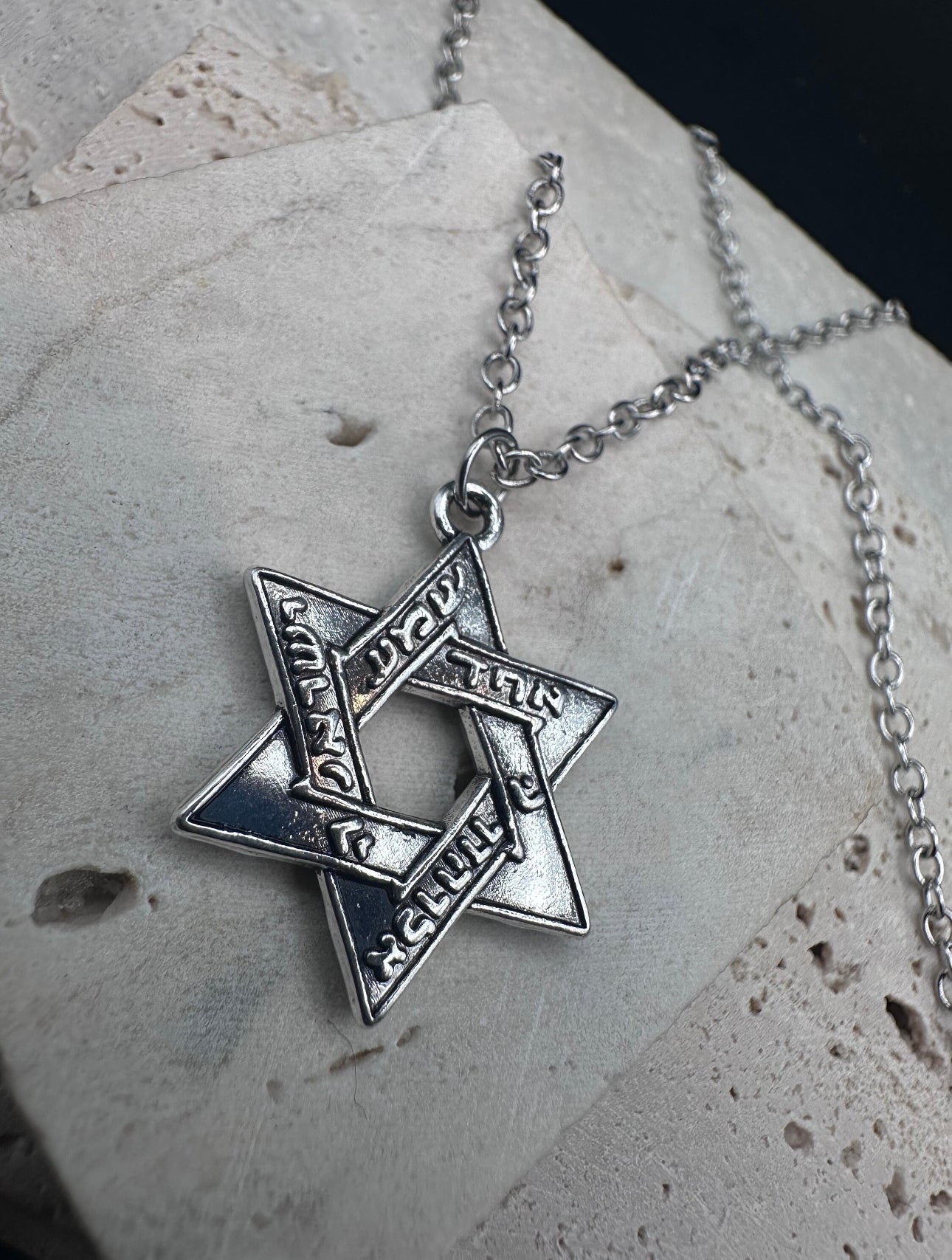 Men and Women Magen David Star of David , Shema Israel Necklace Unisex - Silver