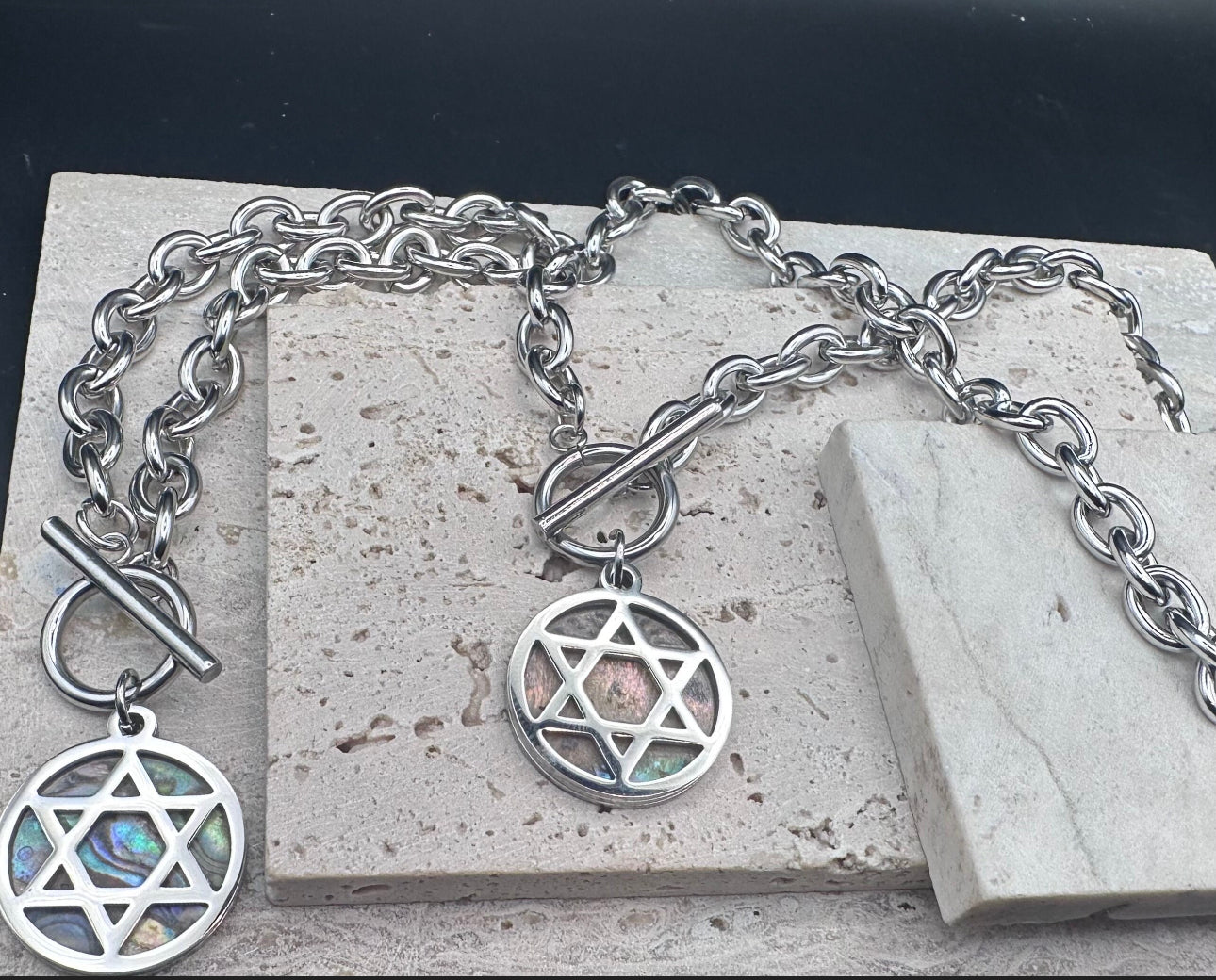 Silver Magen David Star of David Choker Necklace and Bracelet Set