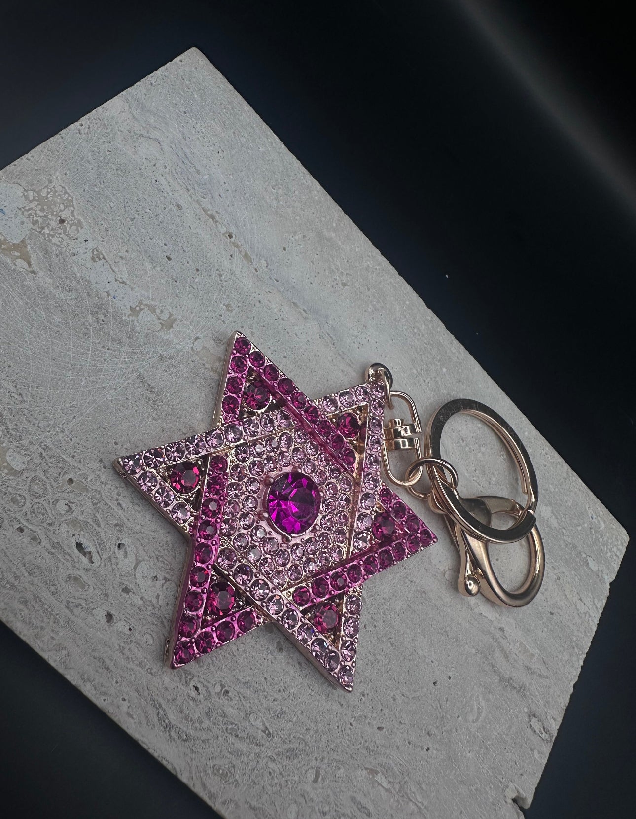 Pink Rhinestone Magen David Keychain Star of David