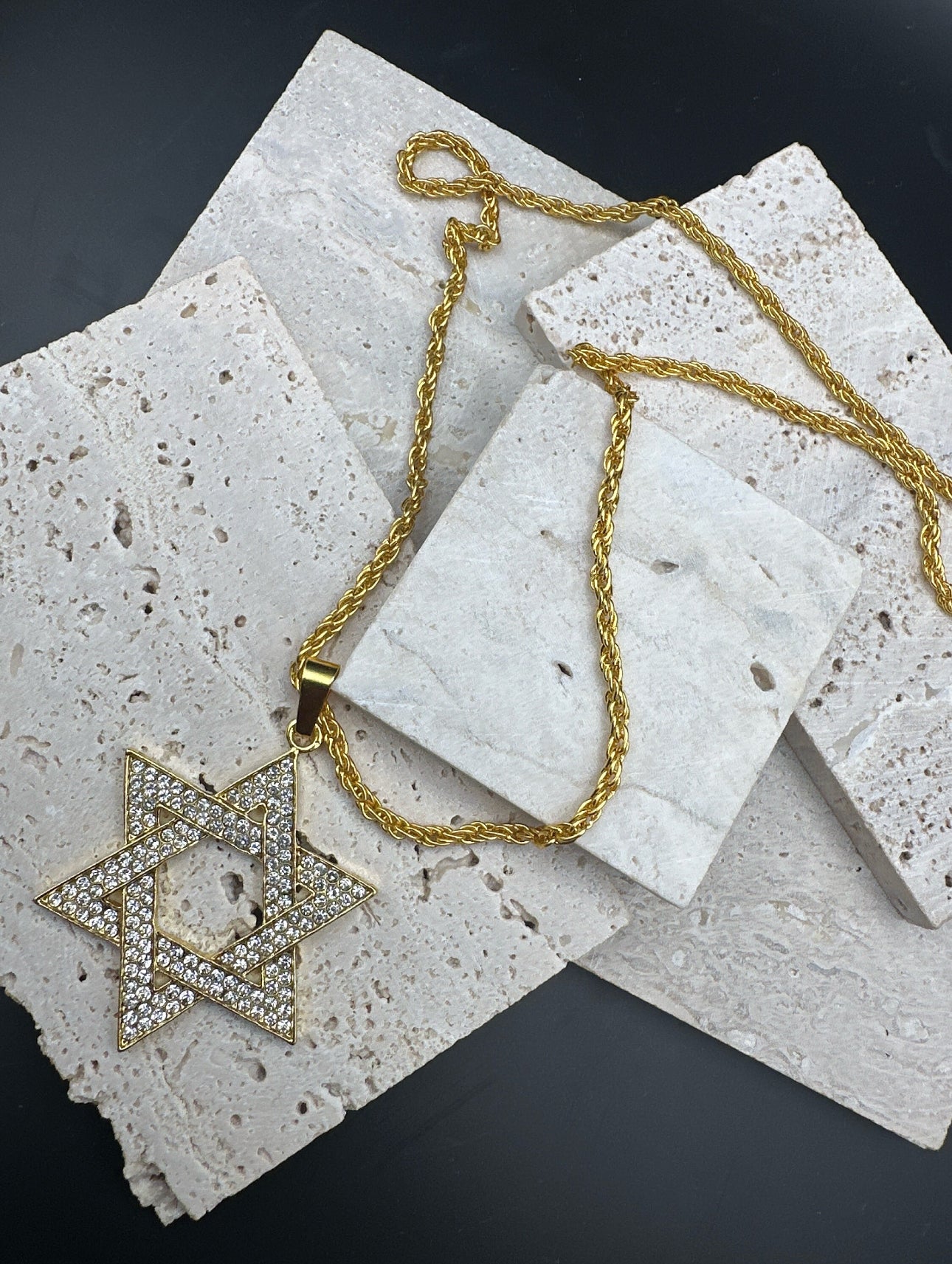 LARGE pendant Jewish Star crystals Magen David Necklace for Men and Women Gold