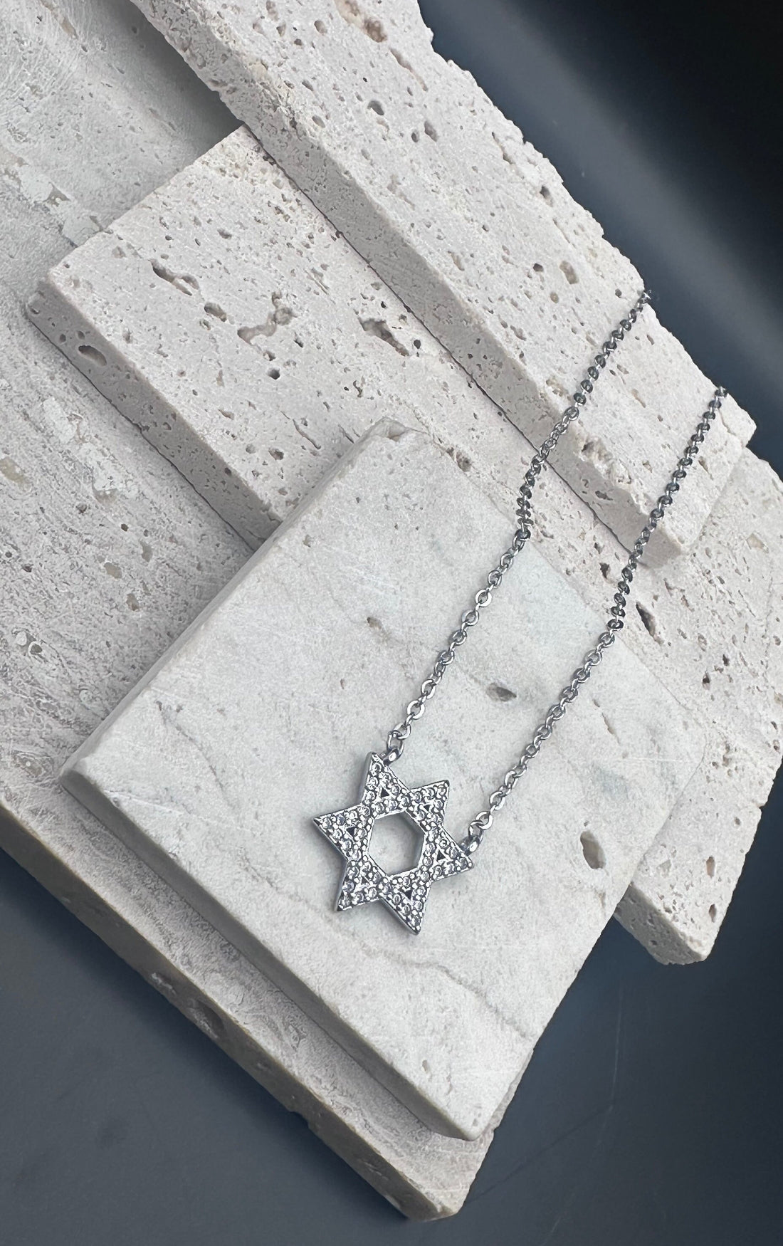 Jewish Star of David Crystal Silver Necklace