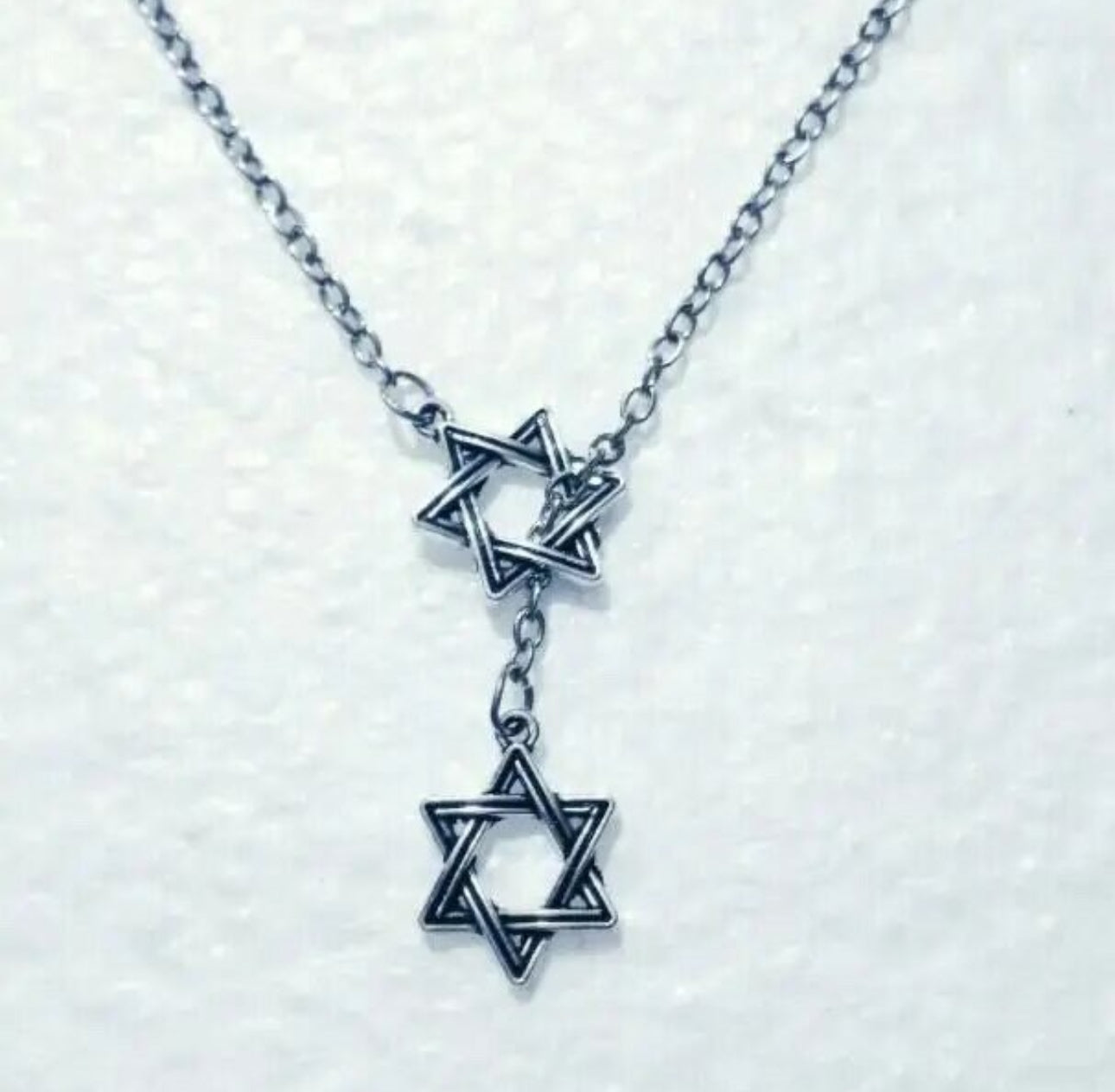 Fashion Vintage Jewish Star of David Pendant Adjustable Cross Lariat Necklace for Women Silver